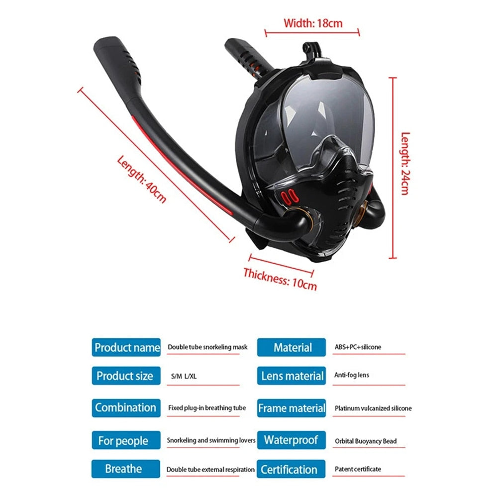 Double Tube Full Face Diving Mask Sealed Anti-Leak Diving Face Cover For Beginner Professional