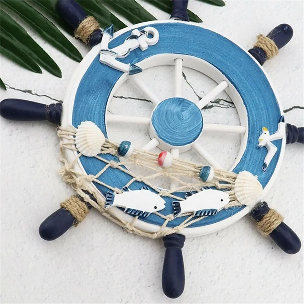 9 Inch Nautical Decoration Crafts Beach Home Fishing Net Ship Steering Wheel Wooden Boat Wall Decor Hanging Decoration