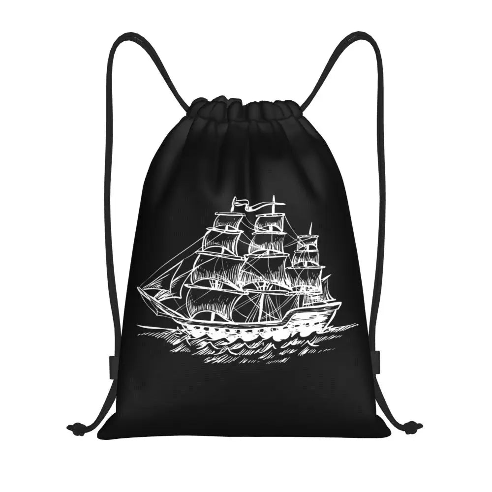 Custom Nautical Navy Anchor Pattern Drawstring Bags Women Men Lightweight Sailing Sailor Sports Gym Storage Backpack