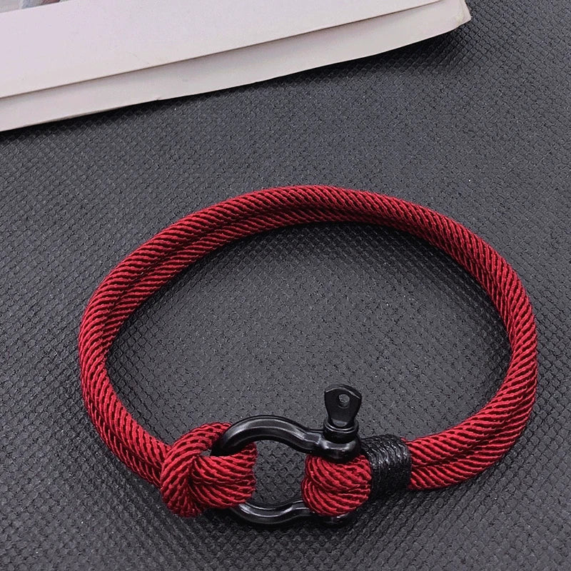 High Quality Men Marine Sailor Rope Nautical Survival Shackle Bracelet Black Stainless Steel Wrap Metal Sport Hooks For Women