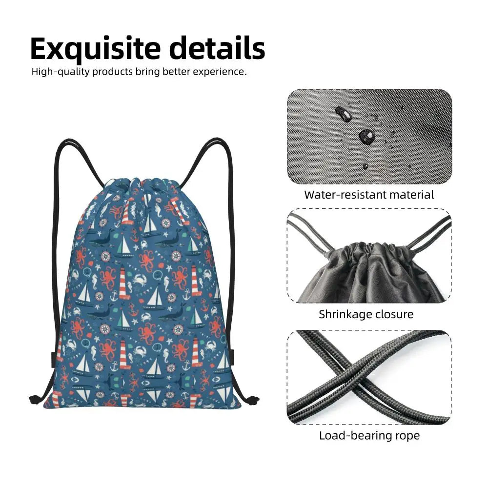 Custom Nautical Navy Anchor Pattern Drawstring Bags Women Men Lightweight Sailing Sailor Sports Gym Storage Backpack