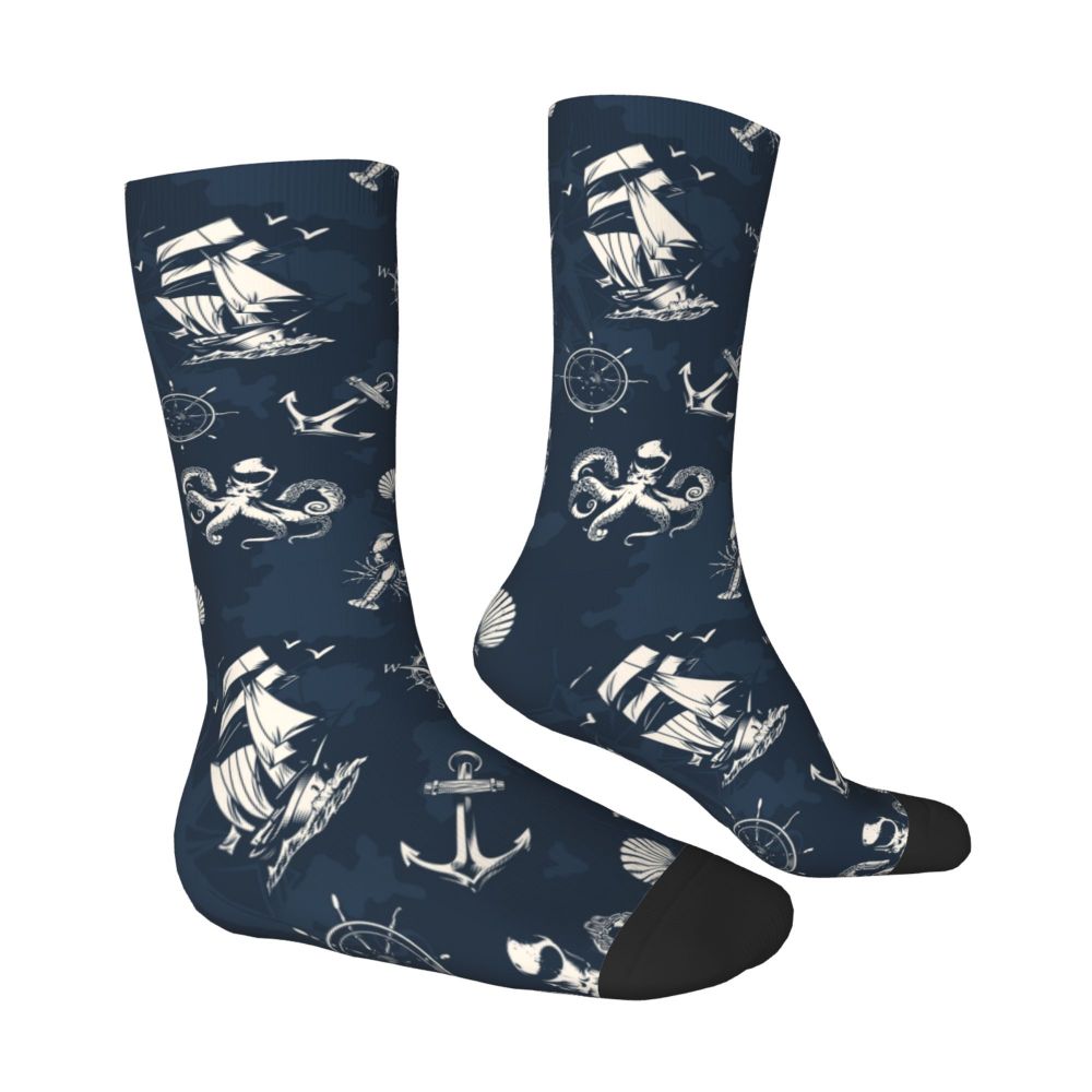 Cool Work Like A Captain Party Like A Pirate Socks Men Women Warm 3D Printed Nautical Skull Sailor Sports Basketball Socks