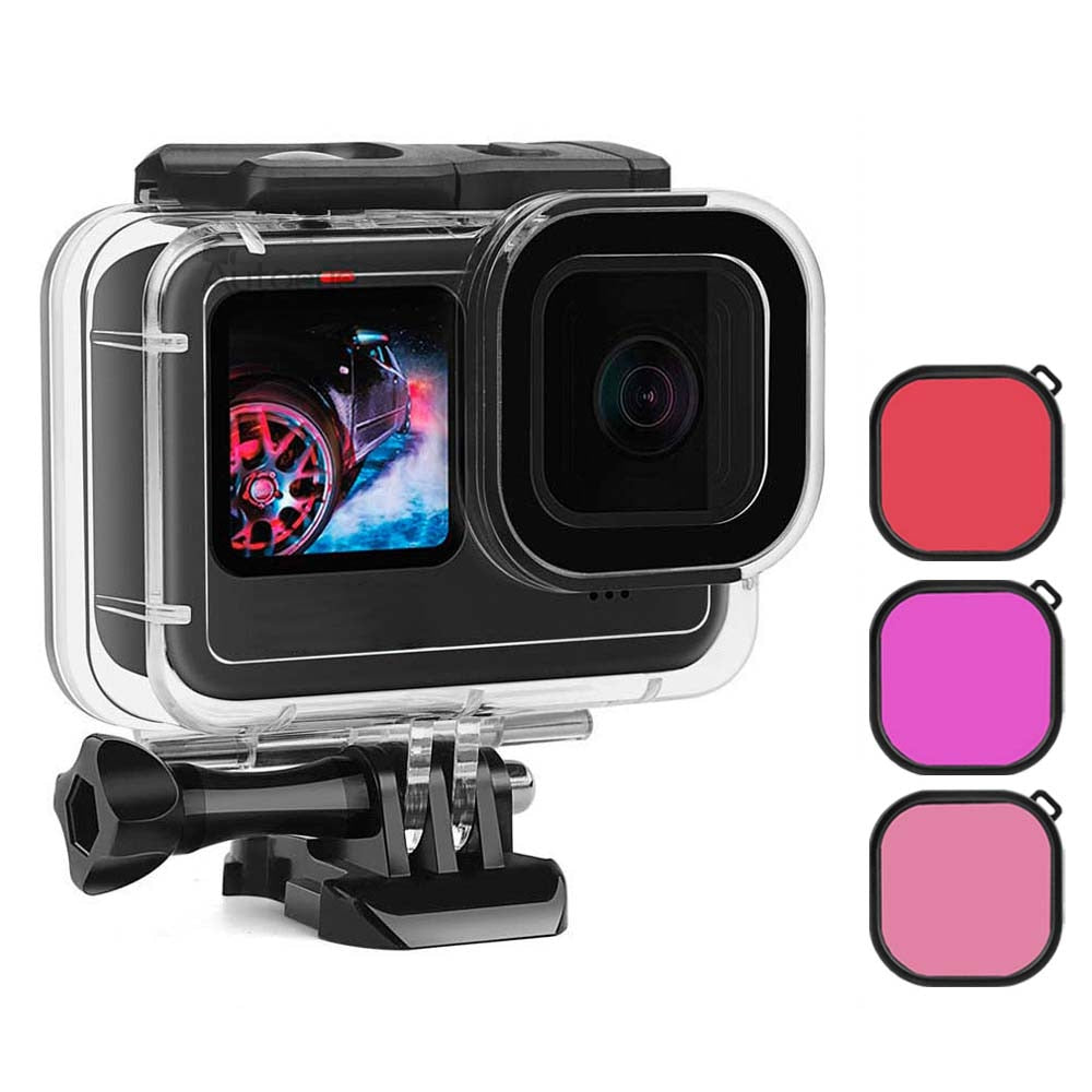 Capa à prova d'água para gopro hero 11 10 9, acessórios pretos 60m, capa protetora para mergulho subaquático, go pro 10 9, câmera