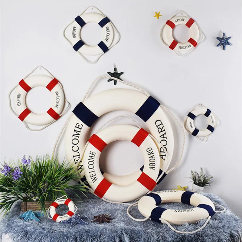 Nautical Style Welcome Decorative Red Blue Life Buoy Home Marine Beach Wall Decoration Life Buoy Crafts Living Room Decoration