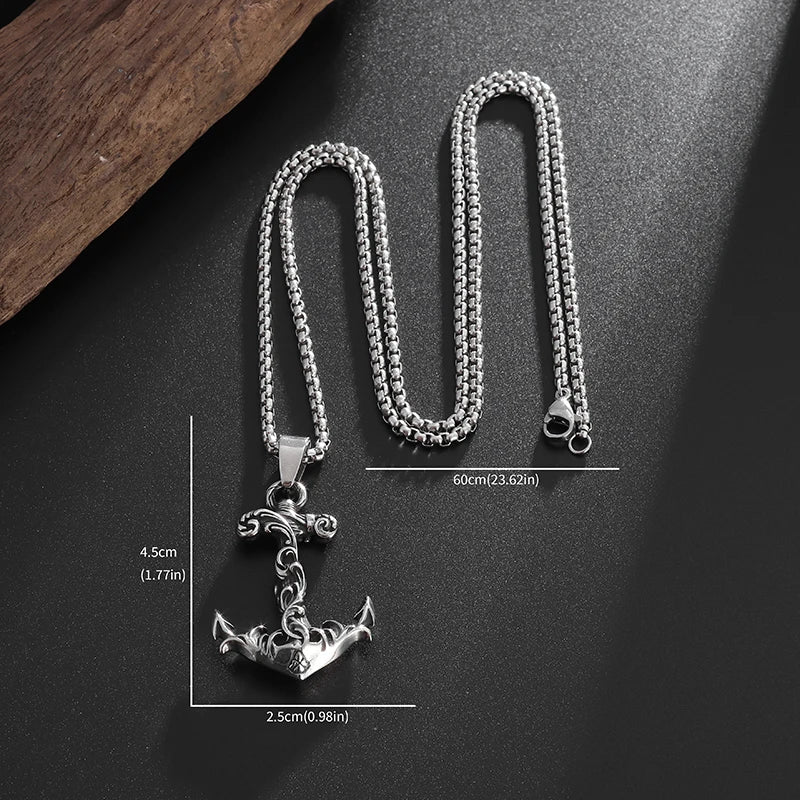 New Arrival Anchor Pattern Wave Necklace Retro Navy Nautical Pirate Pendant Stainless Steel Anchor Chain Men's Sports Jewelry