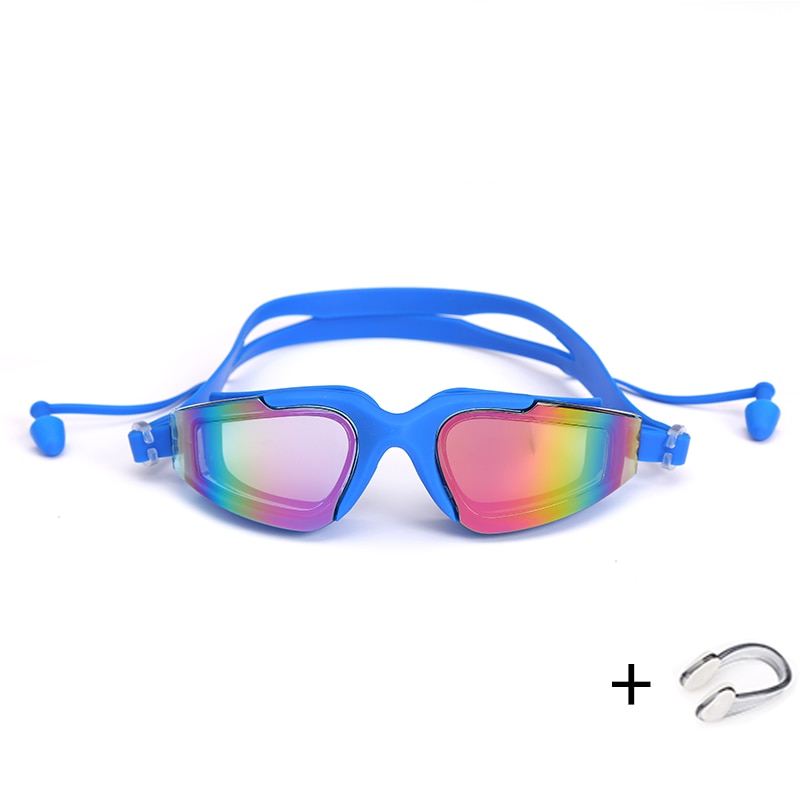 Professional Swimming Goggles Swimming Glasses with Earplugs Nose Clip Electroplate Waterproof Silicone очки для плавания Adluts