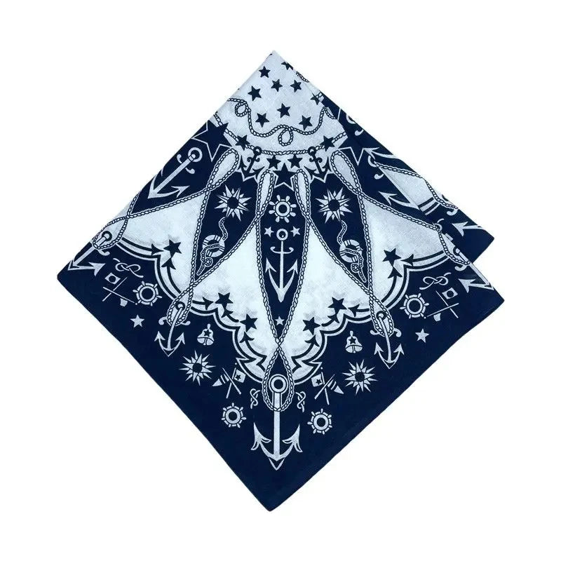 New Sailboat Anchor Printed Square Scarf High Quality Hip Hop Cotton Men Bandana Headband Nautical Multifunctional Neck Scarves