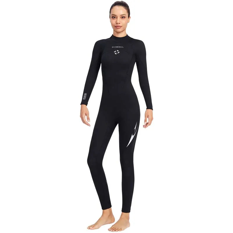 3mm Neoprene Black Splicing Wetsuit Men's Women's Long Back Zipper Surf One-piece Swimming Couple Suit Underwater Warm Suit