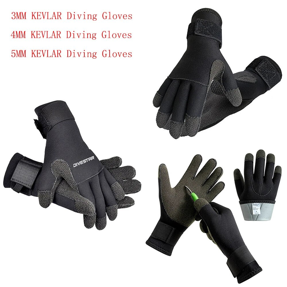 Adjustable Black Stab Resistant Gloves 3/4/5MM Protective Diving Gloves for Underwater Hunting Neoprene Non-Slip Hand Wear