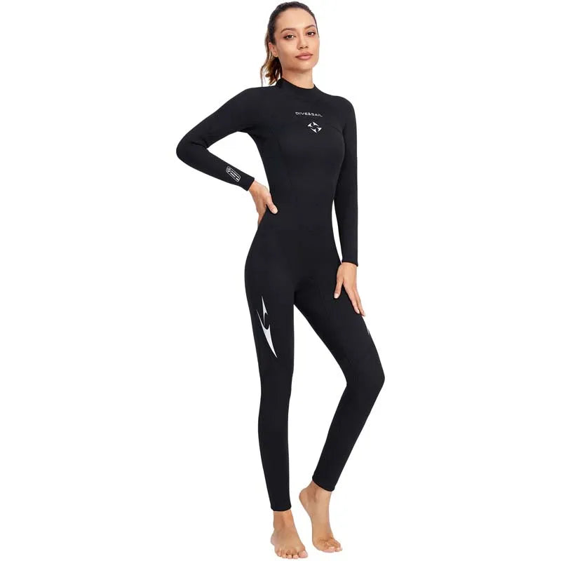 3mm Neoprene Black Splicing Wetsuit Men's Women's Long Back Zipper Surf One-piece Swimming Couple Suit Underwater Warm Suit