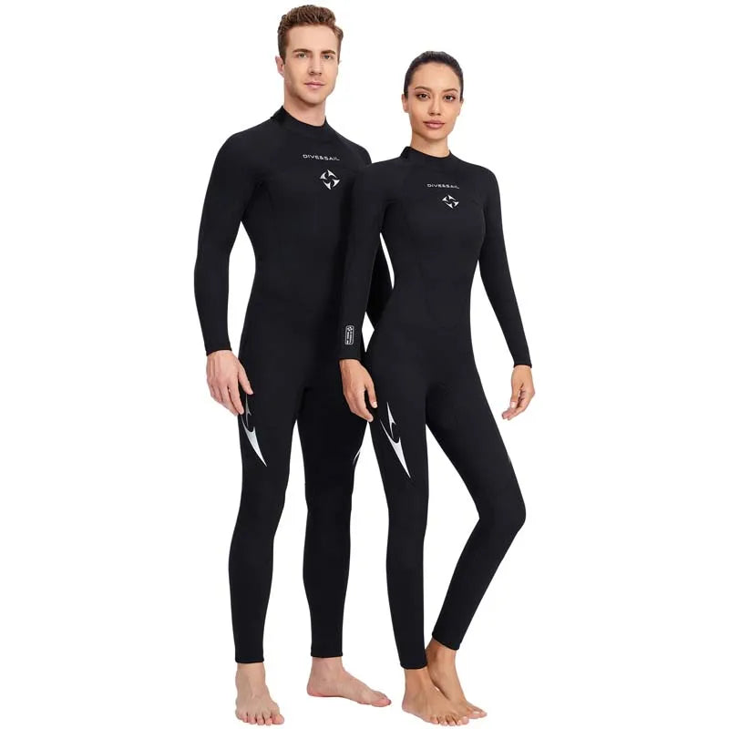 3mm Neoprene Black Splicing Wetsuit Men's Women's Long Back Zipper Surf One-piece Swimming Couple Suit Underwater Warm Suit