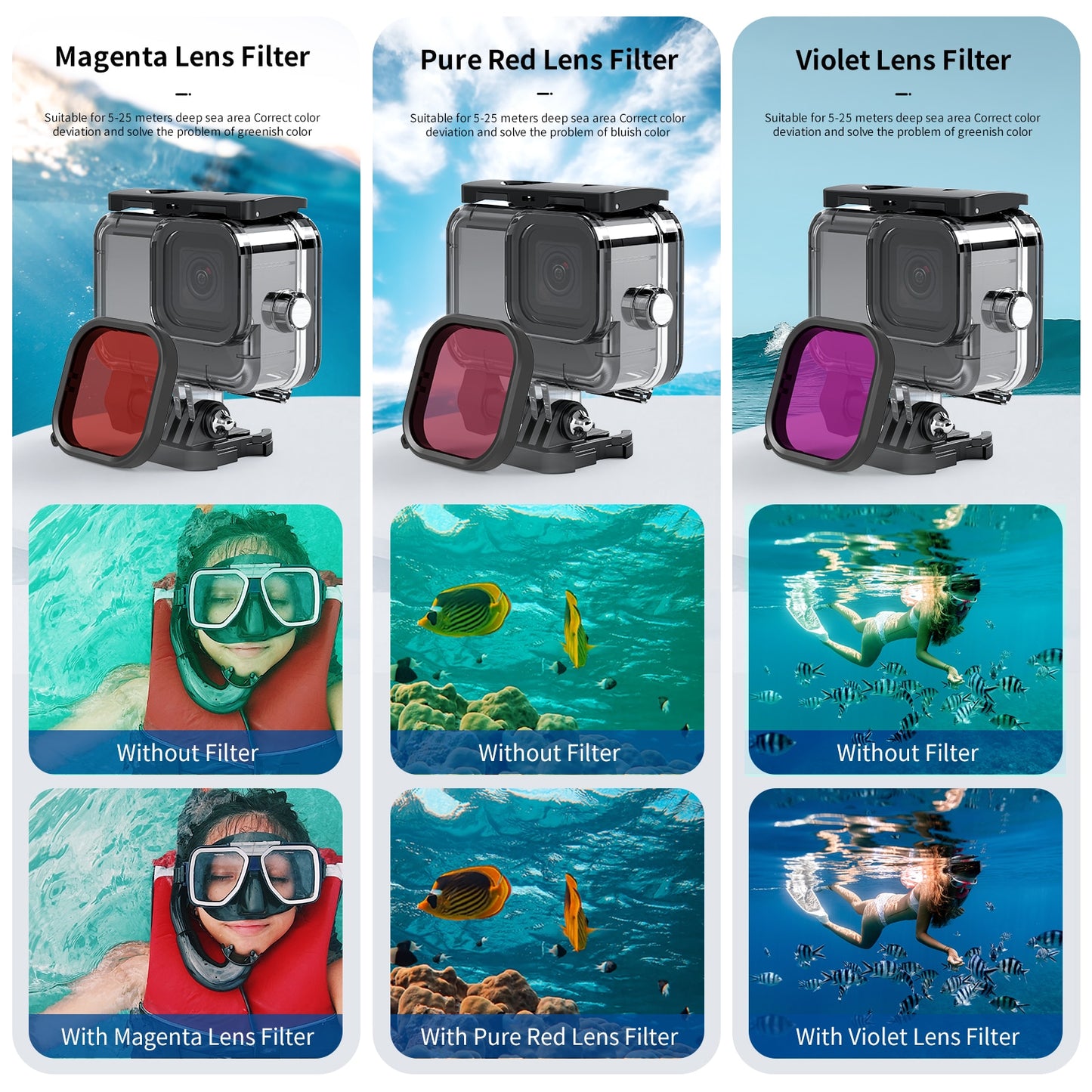 TELESIN 60M Waterproof Case For GoPro Hero 11 10 9 Underwater Diving Housing Cover With Dive Filter Action Camera Accessories