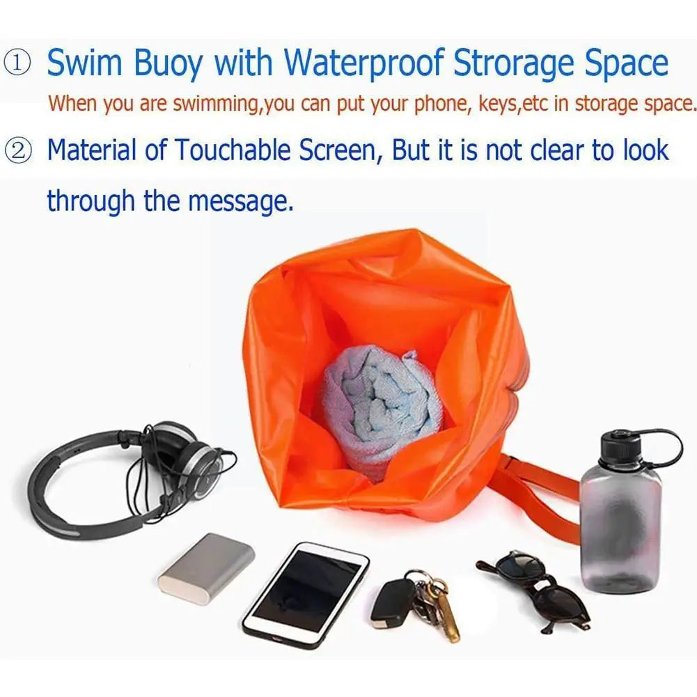 1pc Inflatable Open Swimming Buoy Tow Float Dry Bag Double Air Bag With Waist Belt For Swimming Water Sport Storage Safety A4H4