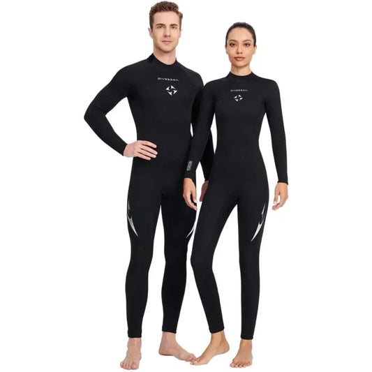 3mm Neoprene Black Splicing Wetsuit Men's Women's Long Back Zipper Surf One-piece Swimming Couple Suit Underwater Warm Suit