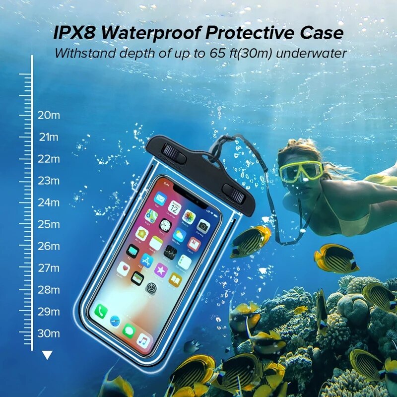 Waterproof Phone Pouch Drift Diving Swimming Bag Underwater Dry Bag Case Cover For Phone Water Sports Beach Pool Skiing 6.5 inch