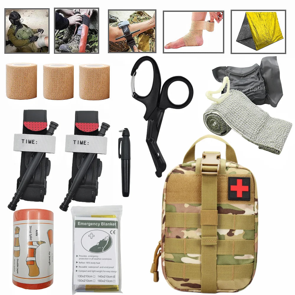 Tactical First Aid Kit Military Edc Survival Emergency Kits Bag Gear Outdoor Hunting Medical Pouch Tourniquet Scissors Bandages