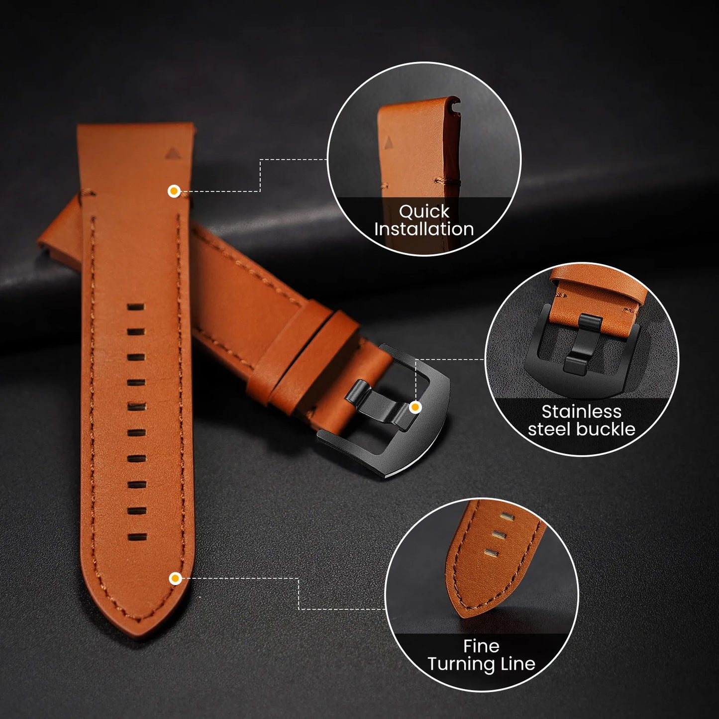 ANBEST Genuine Leather Strap for Garmin Tactix 7 Pro/Fenix 6X Pro Quick Fit Band for Fenix 5/6/7/Instinct Watchband Bracelet
