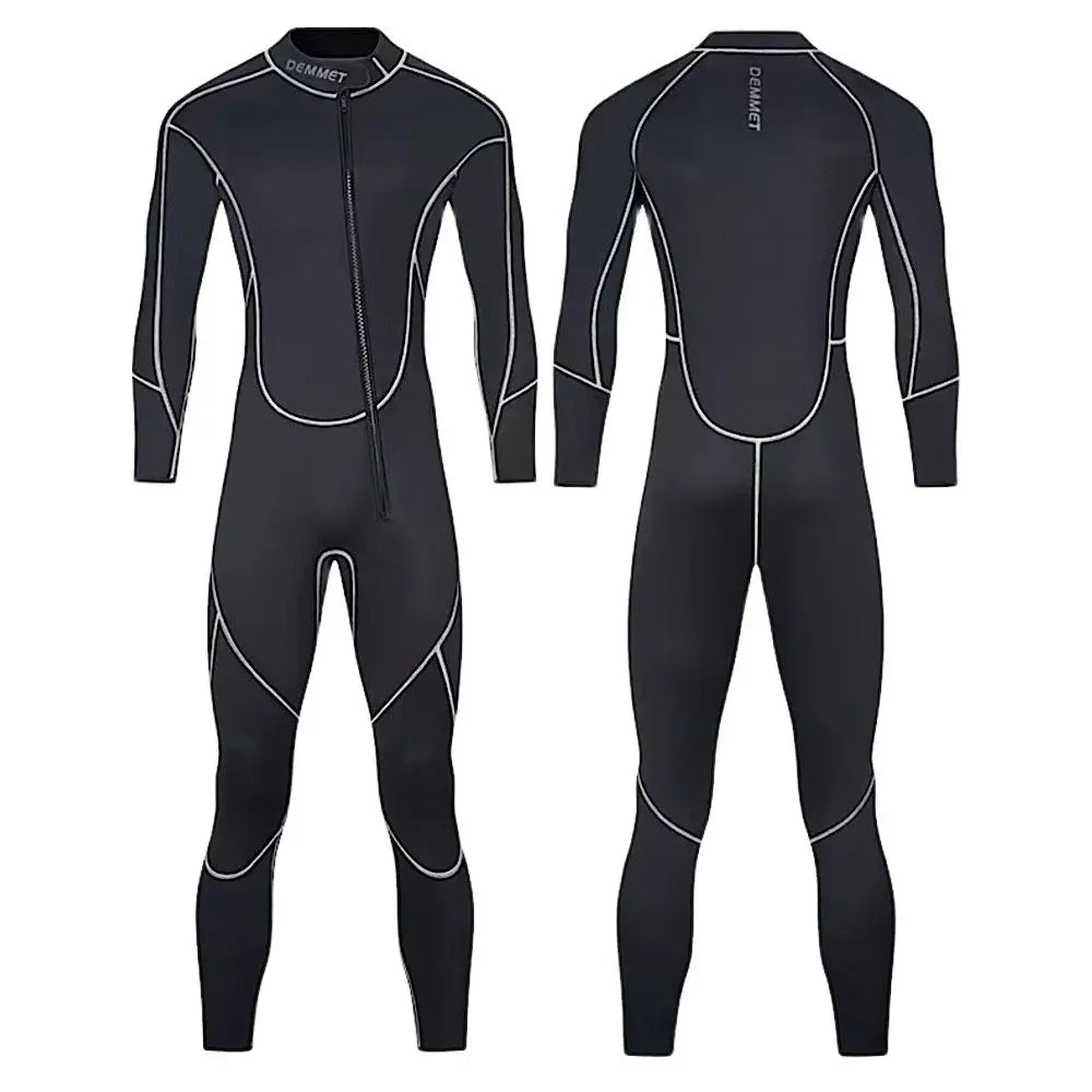 DEMMET 1.5MM Neoprene One-piece Wetsuit Men's Long Sleeves Front Unzipper To Keep Warm And Cold Surf Snorkeling Kayak