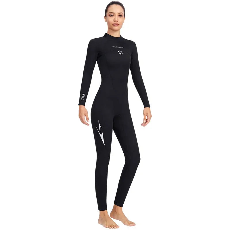 3mm Neoprene Black Splicing Wetsuit Men's Women's Long Back Zipper Surf One-piece Swimming Couple Suit Underwater Warm Suit