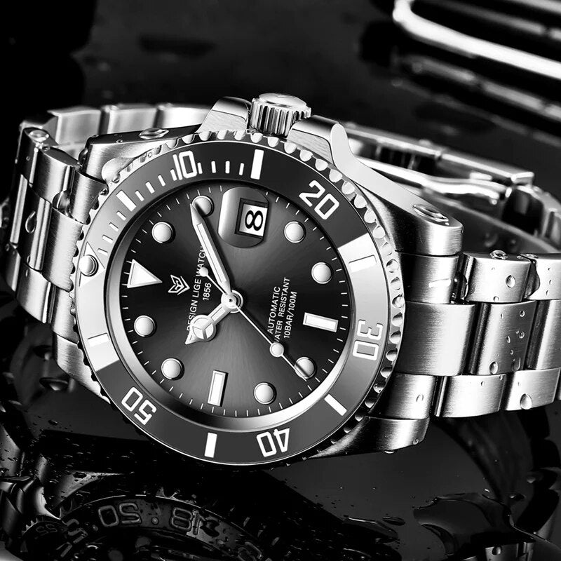 Lige novo relógio masculino automático mecânico tourbillon relógio moda esporte mergulho para homem à prova dwaterproof água relógios masculinos luminosos