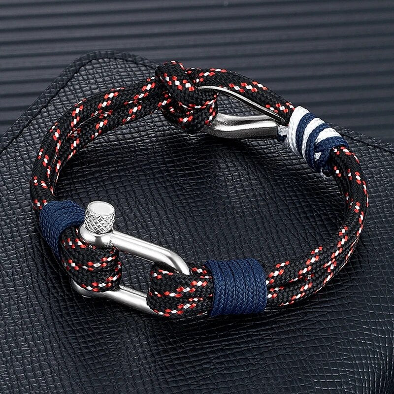 Mkendn surfista masculino náutico pulseira de corda ajustável com mosquetão de aço inoxidável para mulheres jóias de sobrevivência ao ar livre