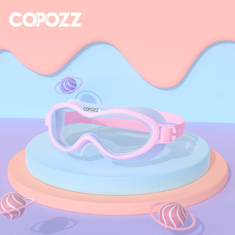 COPOZZ Kids Swim Goggles Anti Fog Waterproof Children Teenagers Big Frame Swimming Eyewear Boy Girl One-piece Swim Glasses