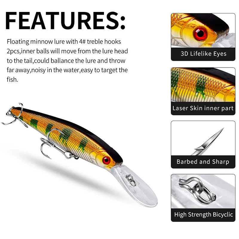1Pcs Floating Wobblers Minnow Fishing Lures 12.5cm 13.5g Deep Diving Jerkbait Artificial Hard Bait for Bass Pike Fishing Tackle