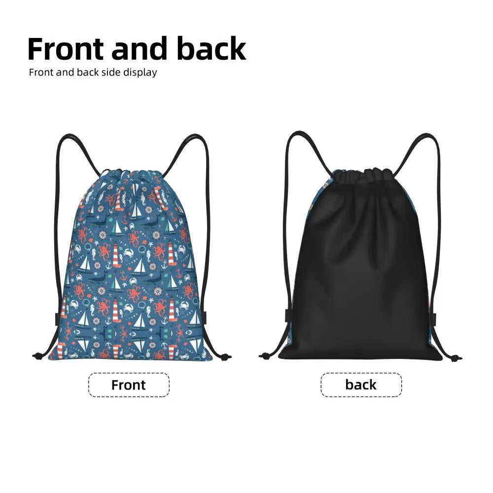 Custom Nautical Navy Anchor Pattern Drawstring Bags Women Men Lightweight Sailing Sailor Sports Gym Storage Backpack