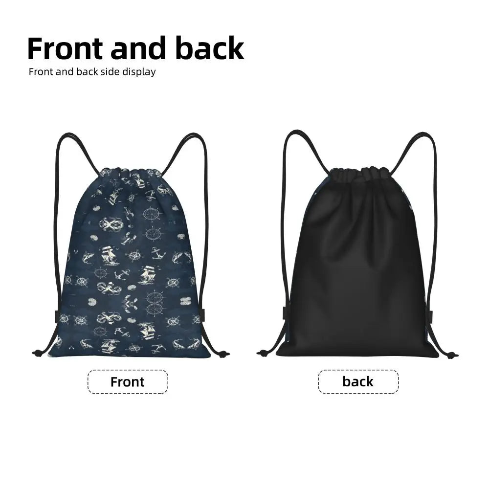 Custom Nautical Navy Anchor Pattern Drawstring Bags Women Men Lightweight Sailing Sailor Sports Gym Storage Backpack