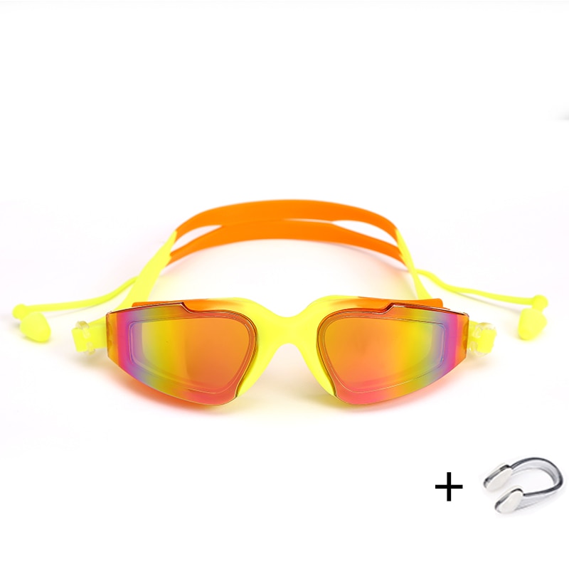 Professional Swimming Goggles Swimming Glasses with Earplugs Nose Clip Electroplate Waterproof Silicone очки для плавания Adluts