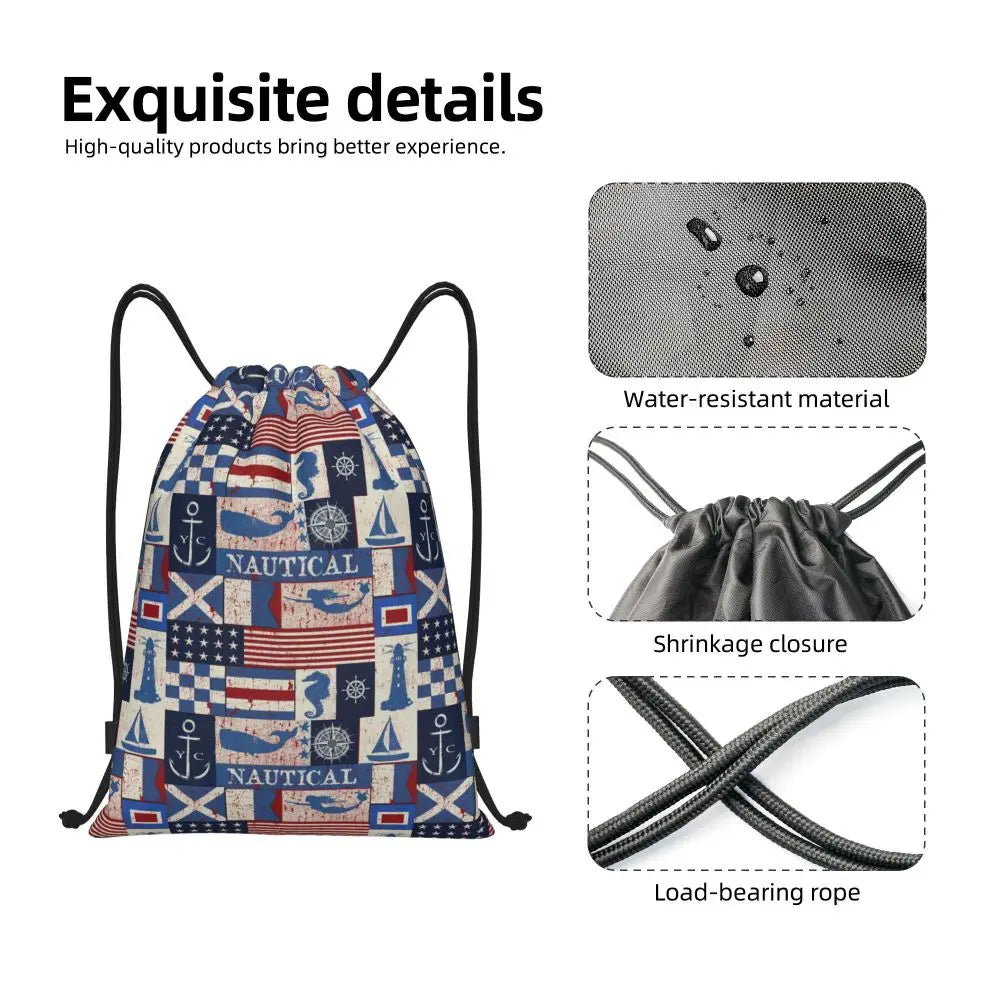 Custom Nautical Navy Anchor Pattern Drawstring Bags Women Men Lightweight Sailing Sailor Sports Gym Storage Backpack