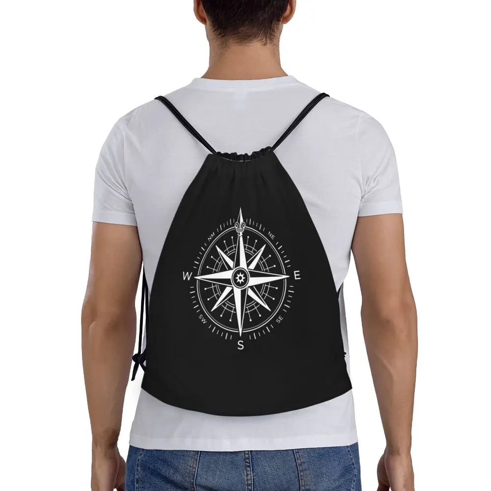 Custom Nautical Navy Anchor Pattern Drawstring Bags Women Men Lightweight Sailing Sailor Sports Gym Storage Backpack