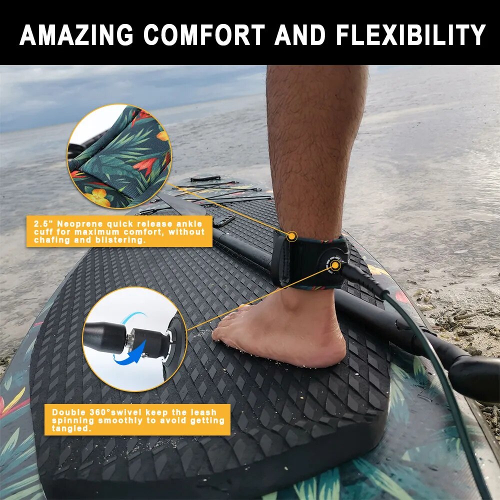 Surf Leash SUP Board 6-10ft Surf Leg Rope Surfboard Leash TPU Stainless Swivels Inflatable Paddle Board Longboard Foot Rope