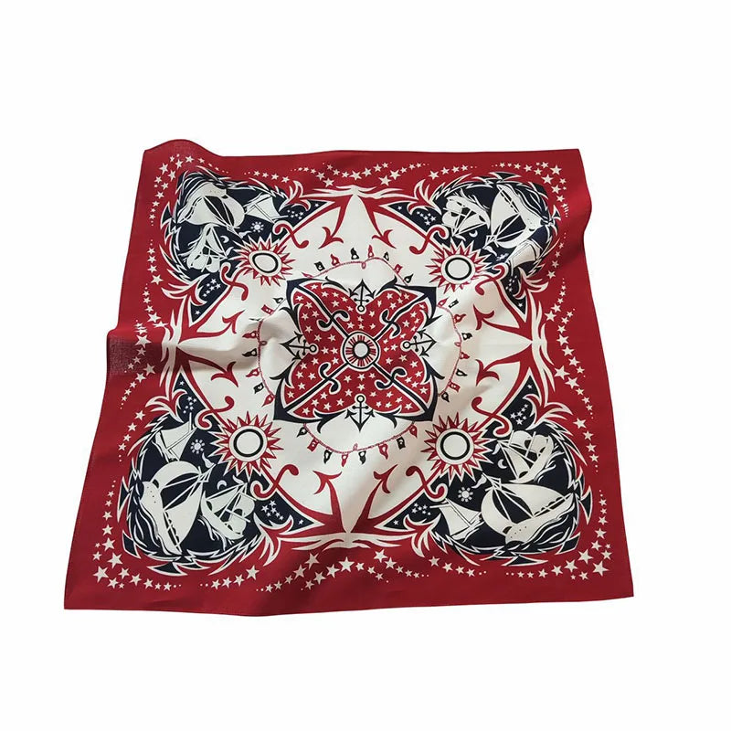 New Sailboat Anchor Printed Square Scarf High Quality Hip Hop Cotton Men Bandana Headband Nautical Multifunctional Neck Scarves