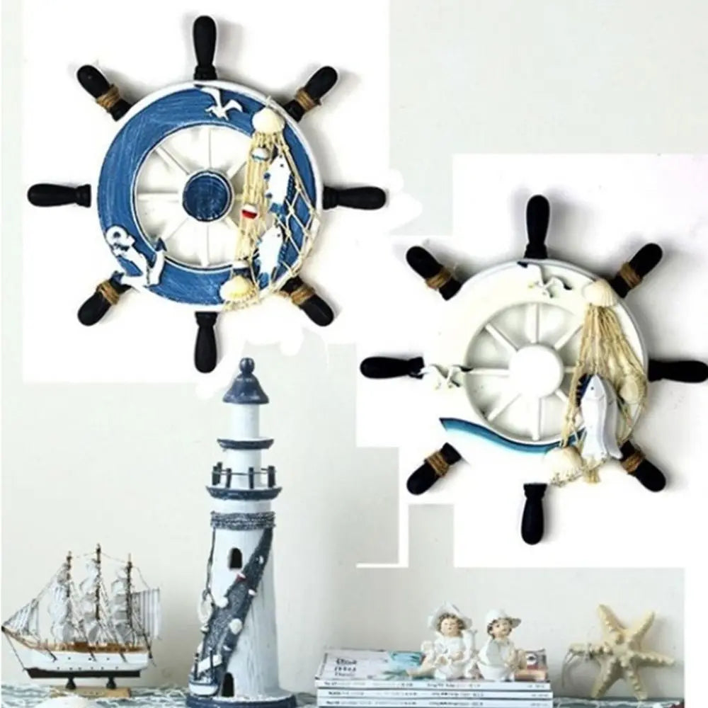 9 Inch Nautical Decoration Crafts Beach Home Fishing Net Ship Steering Wheel Wooden Boat Wall Decor Hanging Decoration