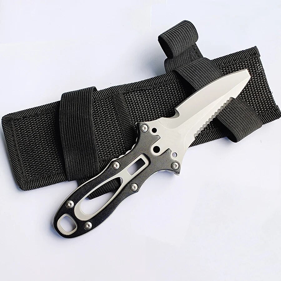 Super classic  survival diving knife fixed blade  Sharp blade cut the rope hook back serrate nylon sheathed with the rope