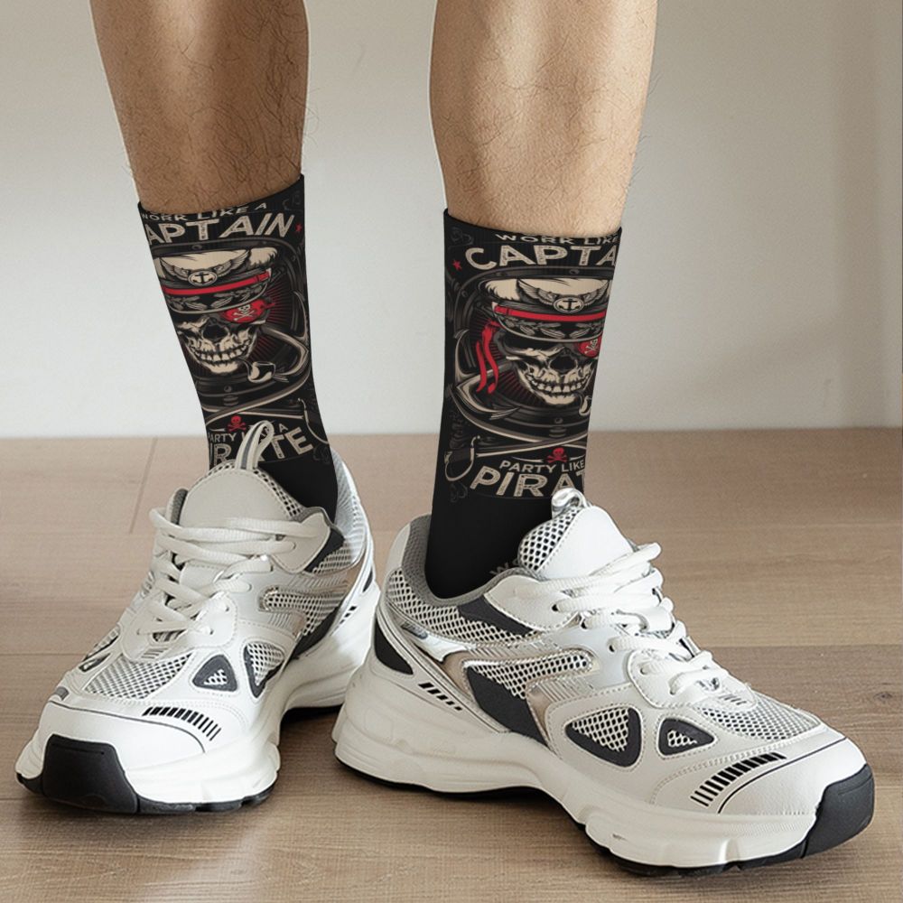 Cool Work Like A Captain Party Like A Pirate Socks Men Women Warm 3D Printed Nautical Skull Sailor Sports Basketball Socks