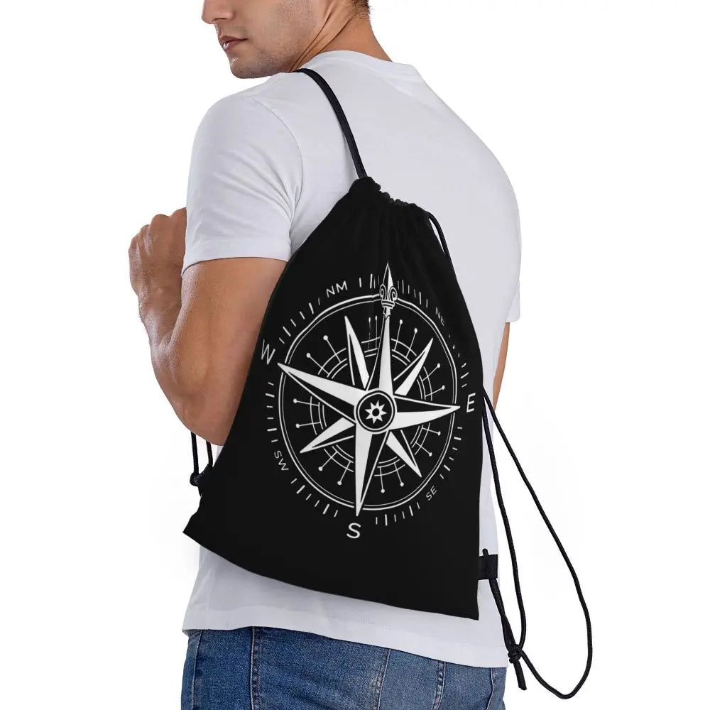 Custom Nautical Navy Anchor Pattern Drawstring Bags Women Men Lightweight Sailing Sailor Sports Gym Storage Backpack