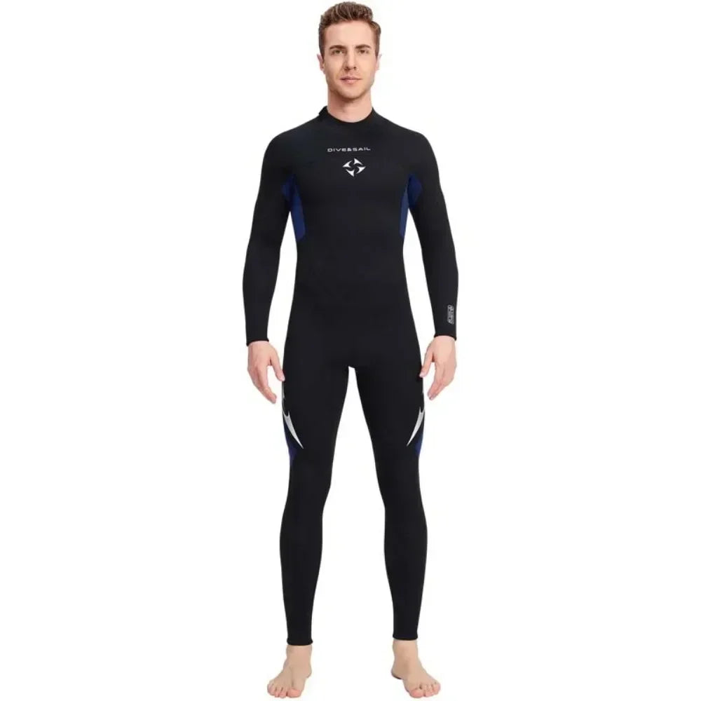 3mm Neoprene Black Splicing Wetsuit Men's Women's Long Back Zipper Surf One-piece Swimming Couple Suit Underwater Warm Suit