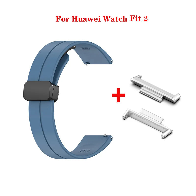 Magnetic Buckle Folding Buckle Strap For Huawei Watch Fit 2 New Silicone Band With Connector