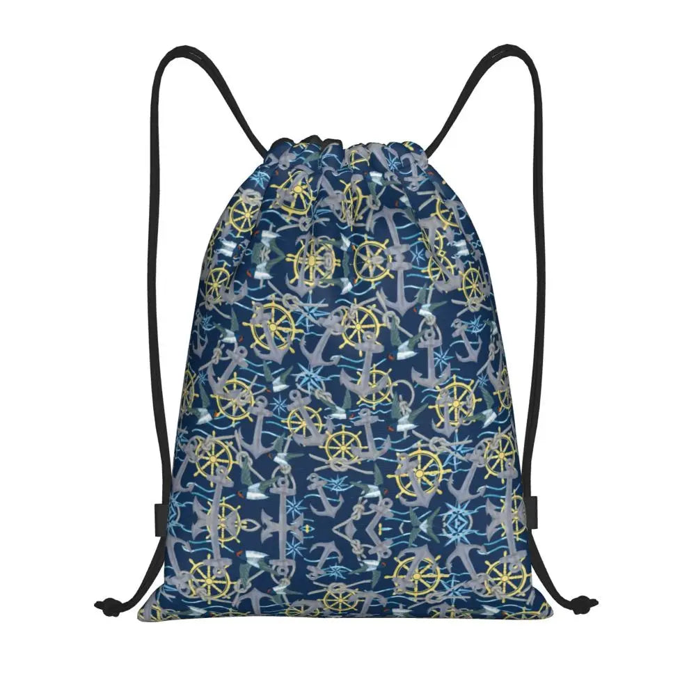 Custom Nautical Adventure Ocean Living Drawstring Bag  Yoga Backpacks Men Women Sailing Sailor Sailboats Sports Gym Sackpack