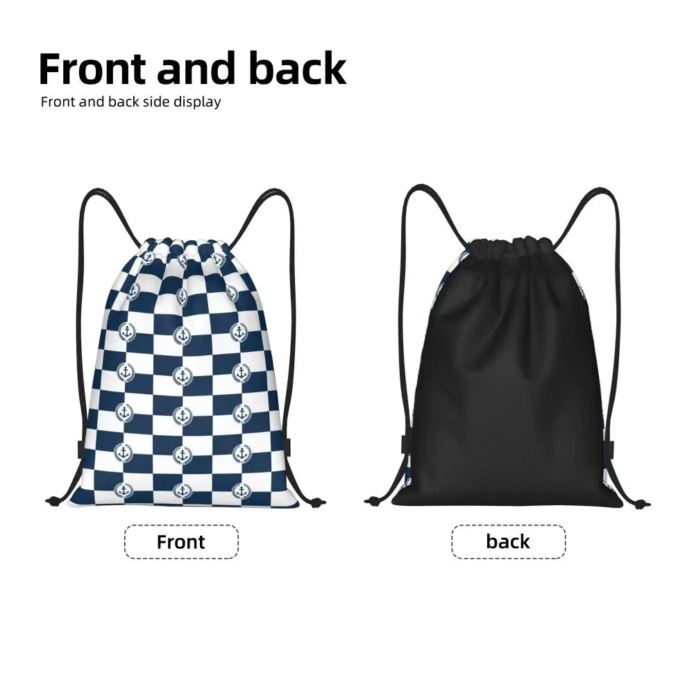 Custom Nautical Navy Anchor Pattern Drawstring Bags Women Men Lightweight Sailing Sailor Sports Gym Storage Backpack