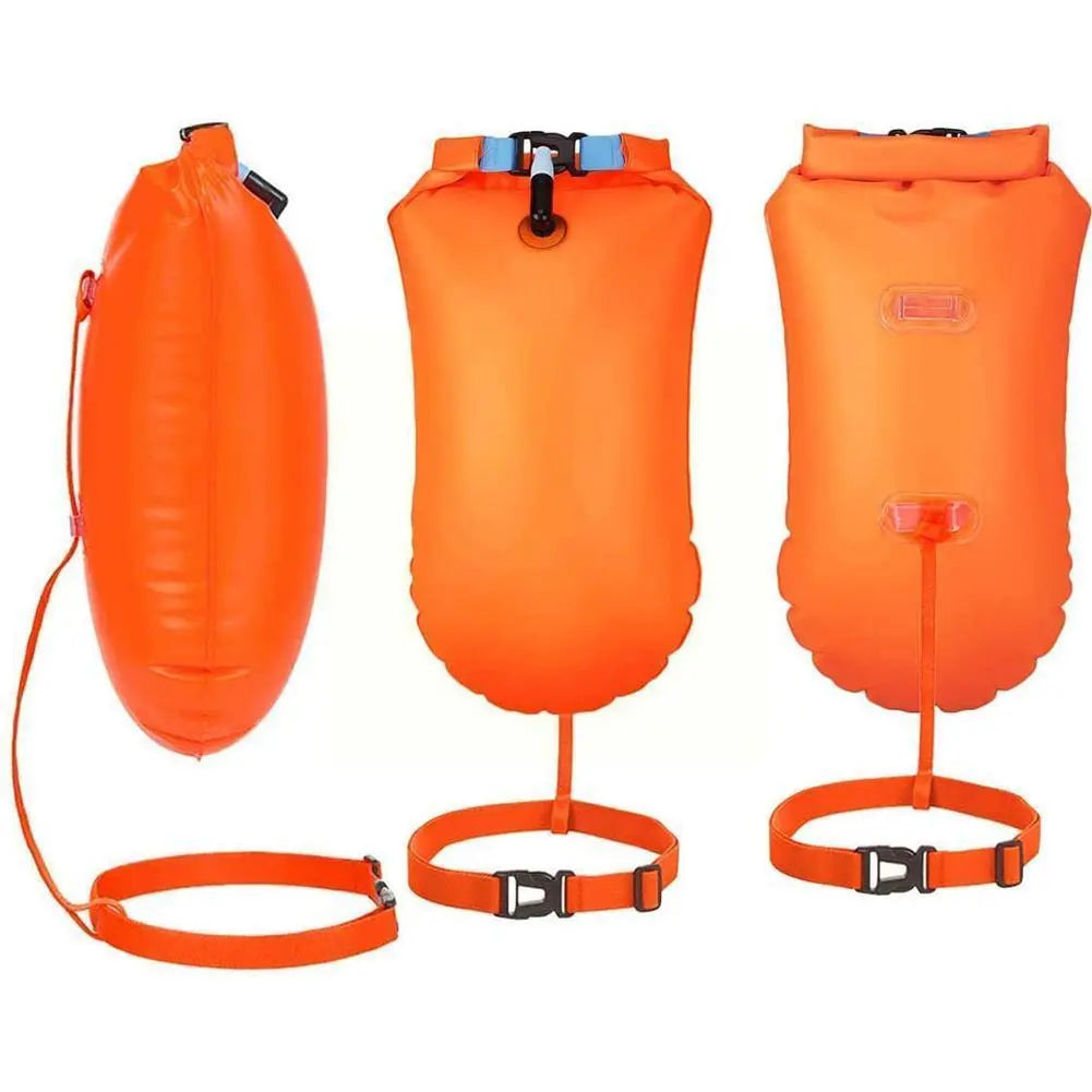 Inflatable Open Swimming Buoy Tow Float Dry Bag Double Air Bag with Waist Belt for Swimming Water Sport Storage Safety bag R9N2