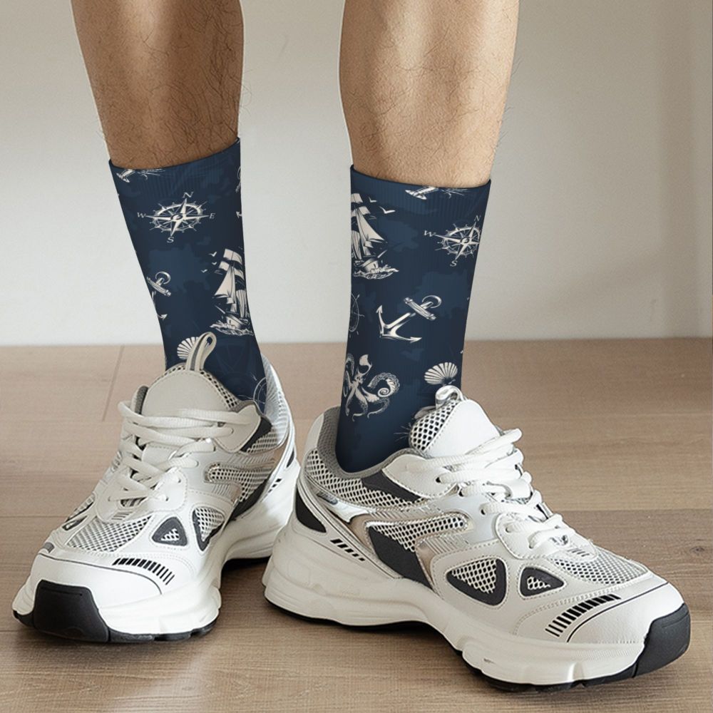 Cool Work Like A Captain Party Like A Pirate Socks Men Women Warm 3D Printed Nautical Skull Sailor Sports Basketball Socks