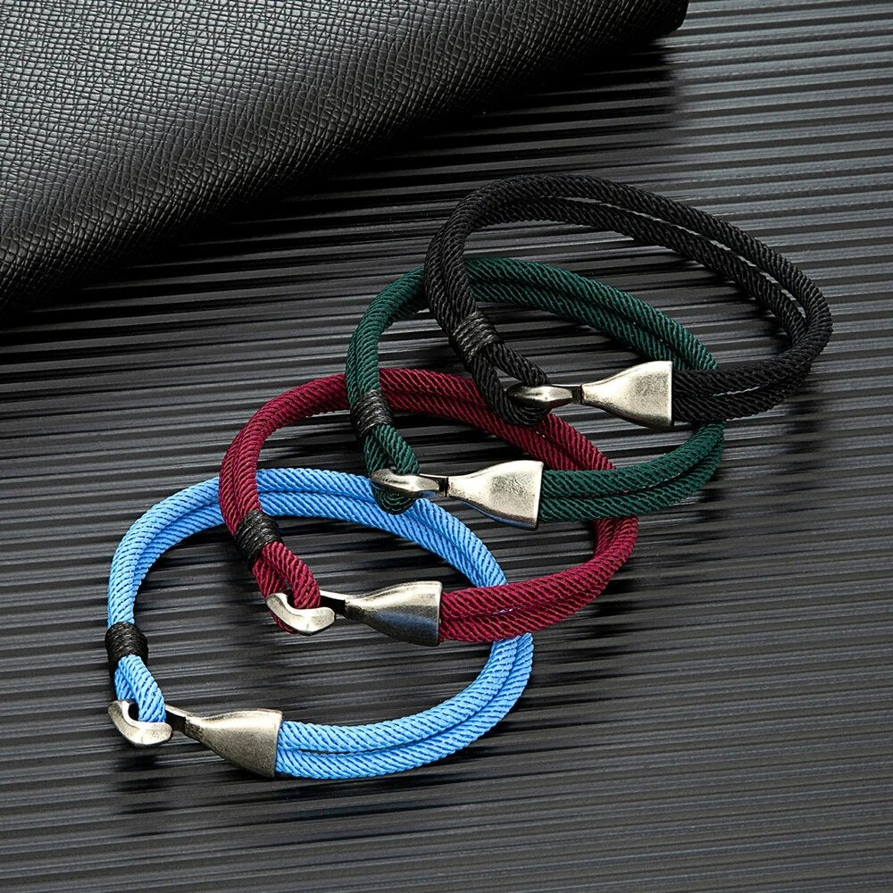 MKENDN Retro Men Anchor Hook Double Strand Rope Bracelet Wristband Fashion Nautical Rope Bracelets For Women Handmade Gifts