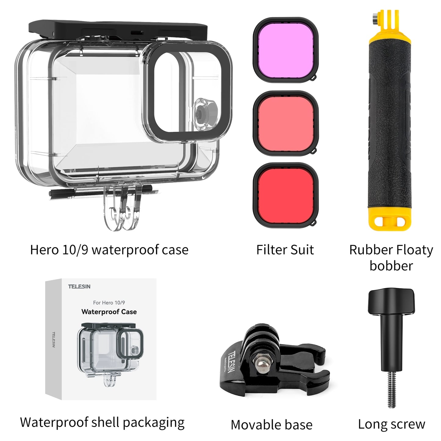 TELESIN 60M Waterproof Case For GoPro Hero 11 10 9 Underwater Diving Housing Cover With Dive Filter Action Camera Accessories