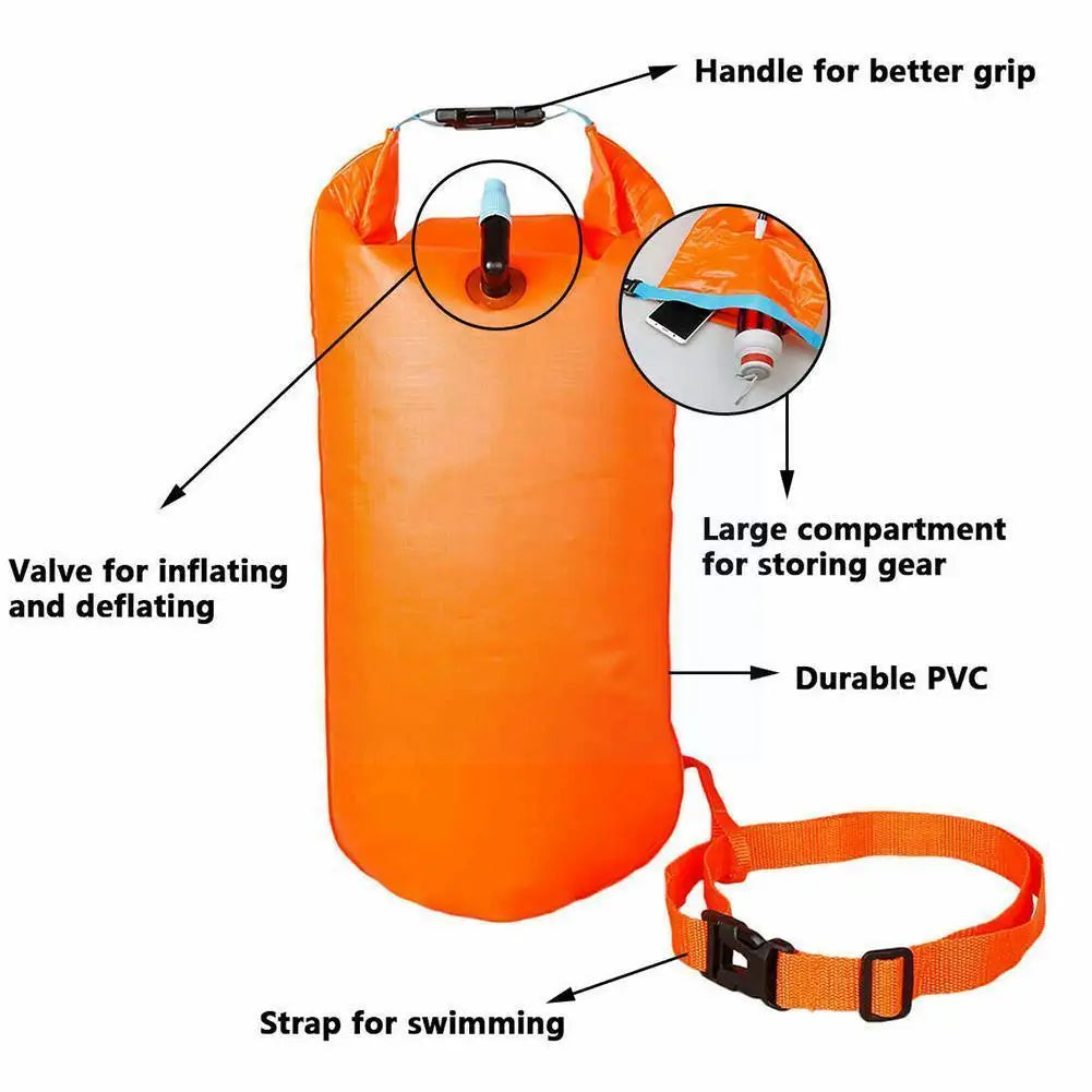 1pc Inflatable Open Swimming Buoy Tow Float Dry Bag Double Air Bag With Waist Belt For Swimming Water Sport Storage Safety A4H4