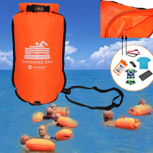 20L Inflatable Open Swimming Buoy Tow Float Dry Bag Double Air Bag with Waist Belt for Swimming Water Sport Storage Safety bag