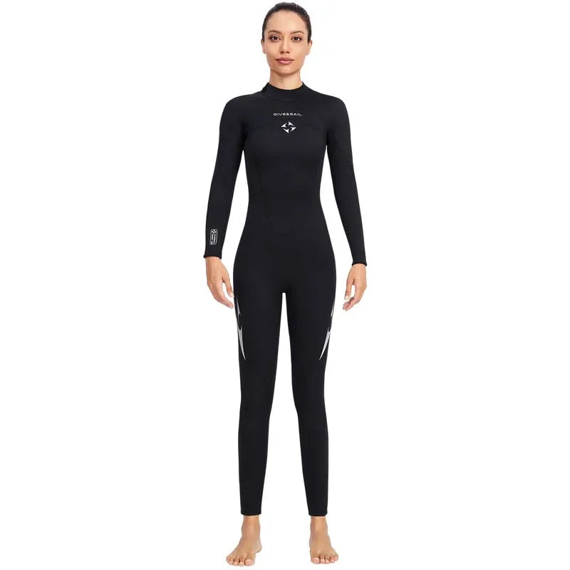 3mm Neoprene Black Splicing Wetsuit Men's Women's Long Back Zipper Surf One-piece Swimming Couple Suit Underwater Warm Suit