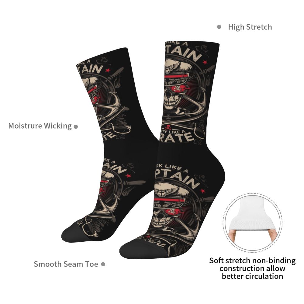 Cool Work Like A Captain Party Like A Pirate Socks Men Women Warm 3D Printed Nautical Skull Sailor Sports Basketball Socks